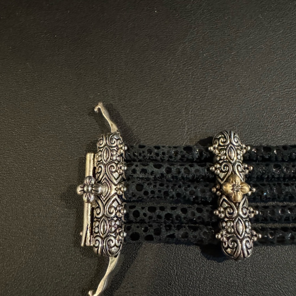 Barbara Bixby Sterling Silver and 18k Gold Leather Bracelet - Picture 4 of 12
